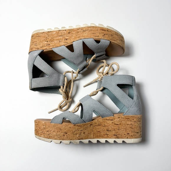 Sorel Cameron Blue Suede Wedge Platform Espadrille Sandals - Picture 7 of 9